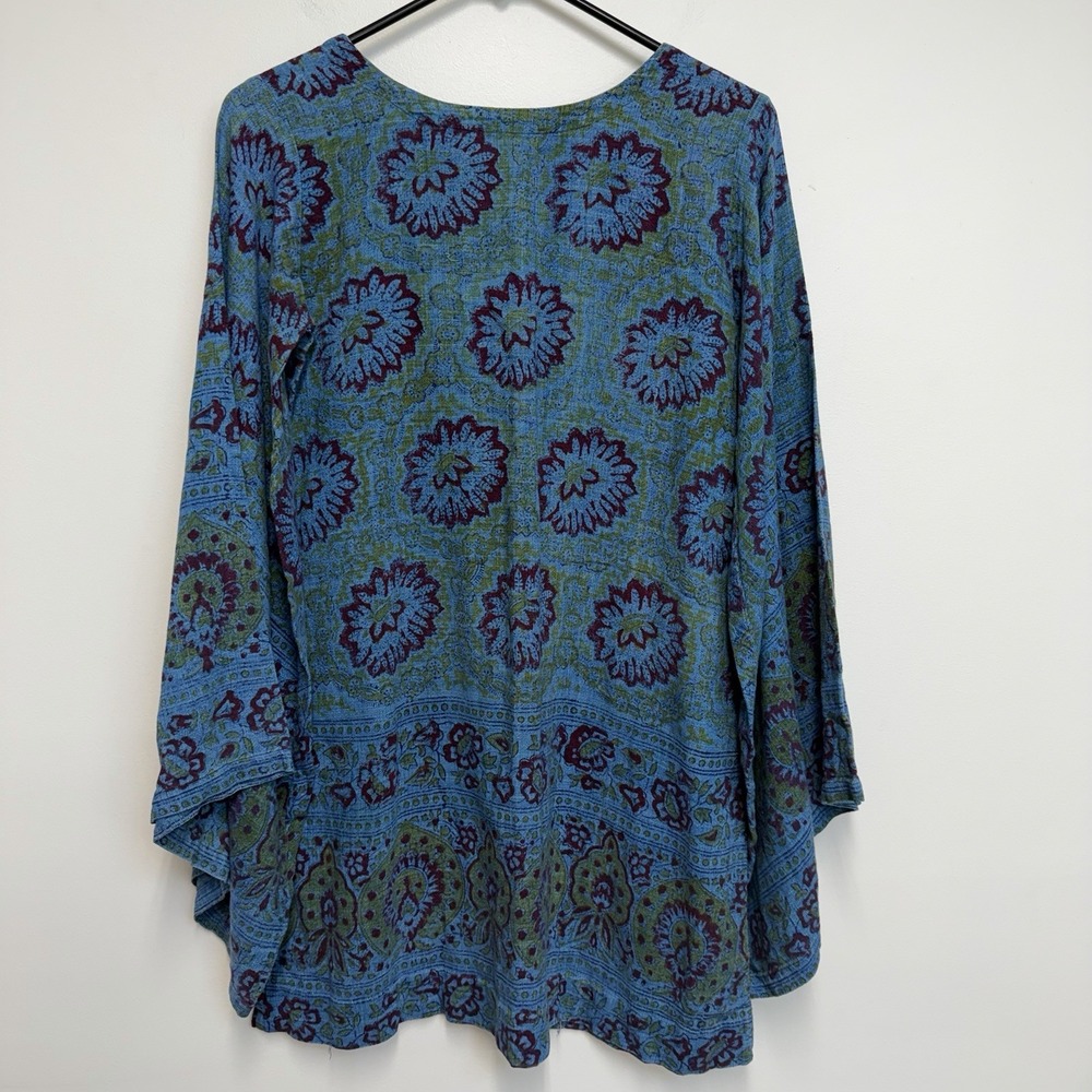 Vtg Odyssey Handwoven Cotton Tunic Top Angel Bell Sleeves Hippie Boho 36" Chest